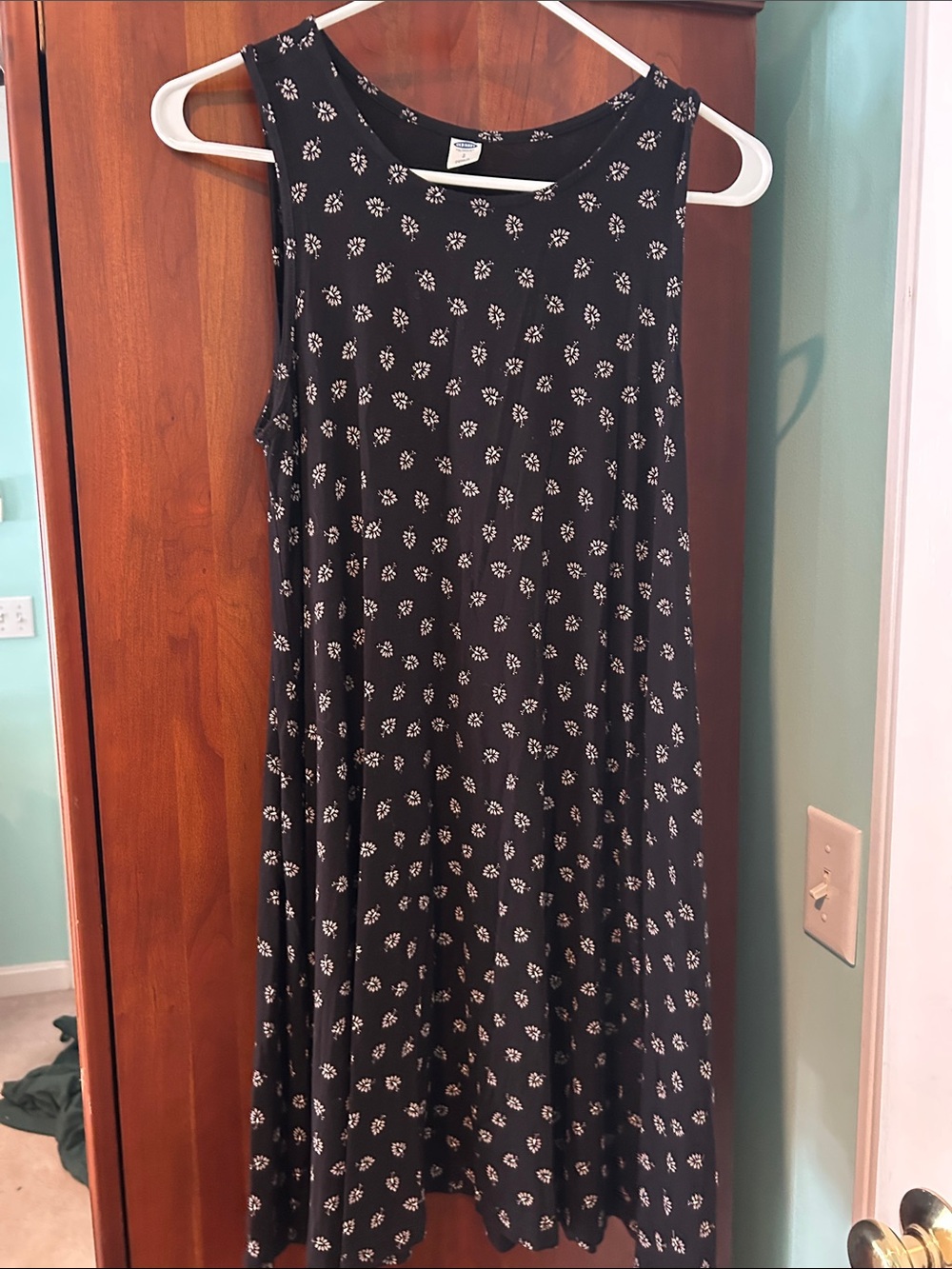 Old Navy Black Midi Dress with White Ditsy Floral Print